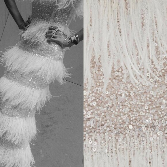 Rachel Gilbert Sequin & Feather Designer Dress - Picture 2 of 4